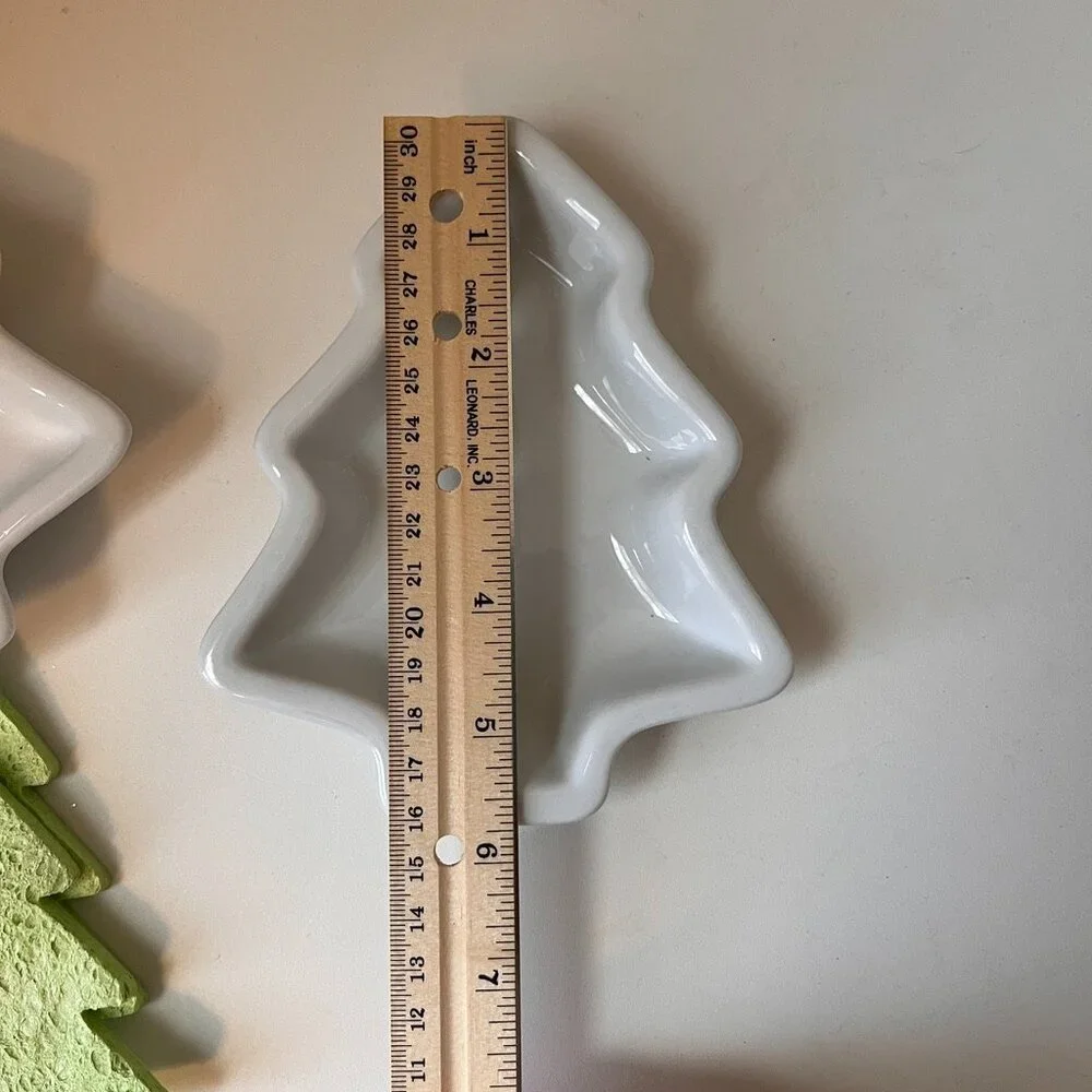 Crate & Barrel Set of 2 Christmas Tree Shaped Dishes with sponge